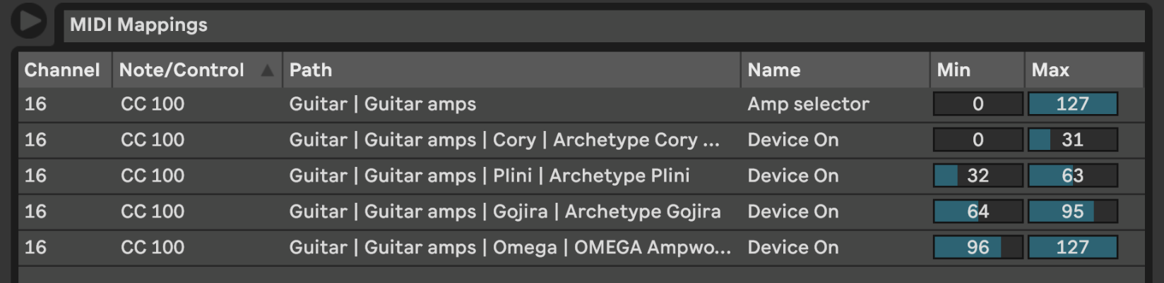 Ableton Live MIDI mappings
